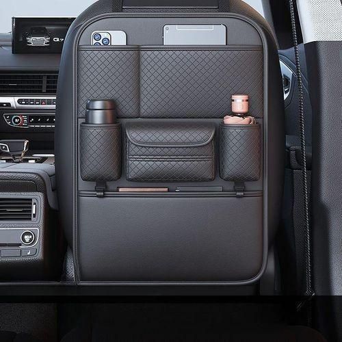 Premium Quality Car Back Seat Organizer, Waterproof Leather Car Seat Back Storage Organizer with Tissue Box, Umbrella Pocket, Dual Cup Holders, Phone & Tablet Pockets, 60x43cm, Universal Fit for Cars and SUVs