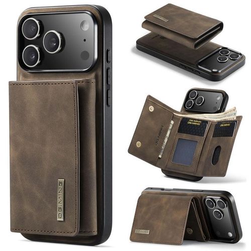 DG.MING 2 in 1 Leather Detachable Wallet Case for Apple iPhone 17 Pro Max – Magnetic Flip Cover with RFID Blocking, Shockproof TPU Protection, Card Holder & Kickstand (Coffee Brown)