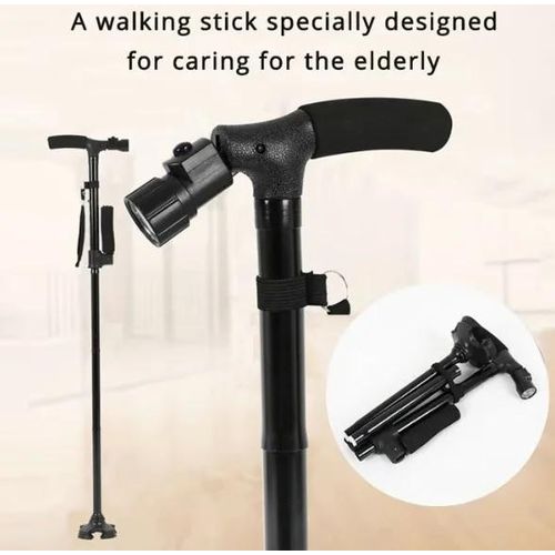 Aluminum alloy with LED light non-slip foldable walking stick