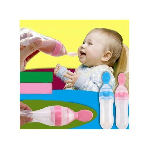 Baby Squeeze Feeding Bottle With Spoon Food Cereal Feeder