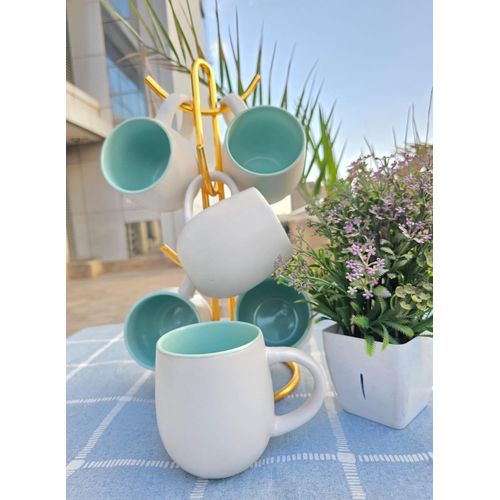 6Pcs Ceramic Pot Mugs – 370ml Thick Durable Tea & Coffee Cups Set