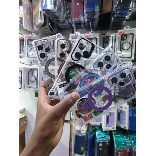 Galaxy S26 Ultra Clear Magnetic Kickstand Case – Transparent Shockproof Cover with Rotating Ring Stand, MagSafe Wireless Charging Compatible, Raised Camera Guard & Four-Corner Protection (Grey)