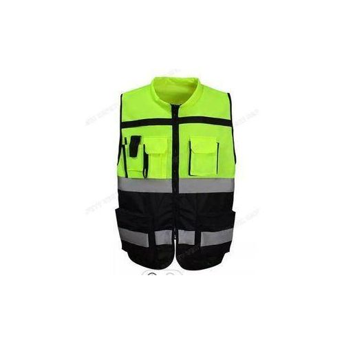 High Visibility Reflective Safety Vest – Fluorescent Yellow Multi-Pocket Zip-Up Work Vest for Construction, Security & Road Safety