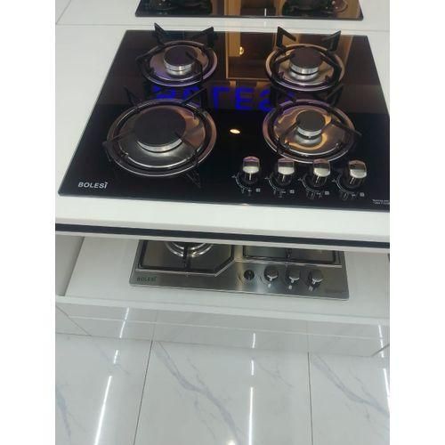 4 Gas Burners Inbuilt Glass Tampared Gas Hod