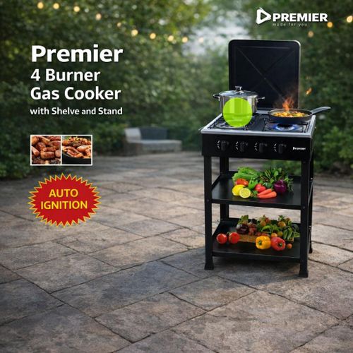 PM530E Black 4 Burner Gas Cooker Stand Type