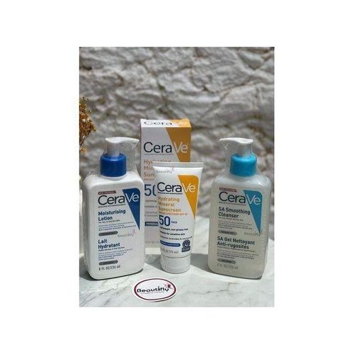 CeraVeé Complete skincare Set Hydrating minaral suncreenmoistruring creamSA smoothing cleanser