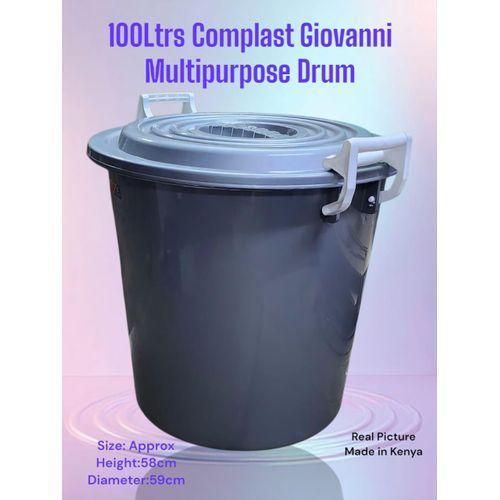 1pc Giovanni Multipurpose Drum 100Ltrs ideal for storing water, grains, animal feed, Waste management dust bin, Its large 100-litre capacity makes it suitable for both domestic and commercial use while the sturdy design ensures long-lasting performance.