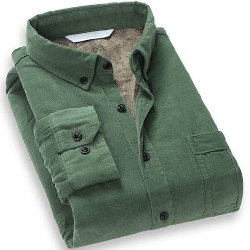 Mens Cotton Corduroy Warm Winter Shirt Thick Fleece Lining Thermal Shirt Long Sleeve Bottoming Shirt Mens Winter Shirts Green 4XL