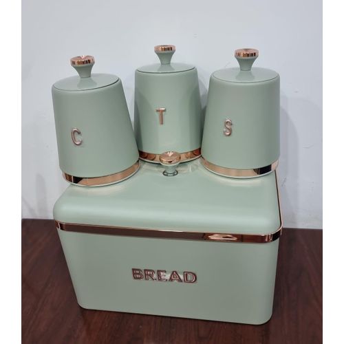 4PC - BREAD BIN / BOX +3PC TEA / COFFEE / SUGAR CANISTERS