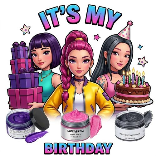 Kids Birthday Gift- Baby Girl Baby Boy Present- Fun Cosplay Demon Hunter Look for Boys Girls-Instant Temporary Hair Color Wax in Silver Black Baby Pink Purple Washable Vibrant hair dye no bleaching effect