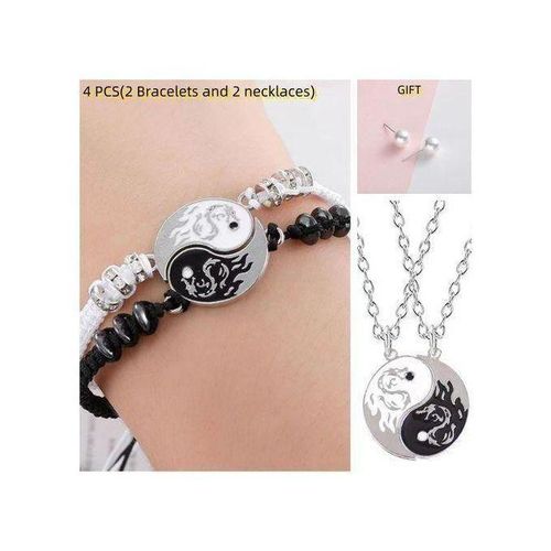 4PcsSet Couple YinYang Chinese Dragon Bracelets And Necklaces For Best Friends Or Lovers Or Valentin