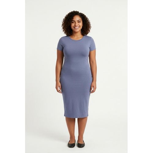 GREY SHORT-SLEEVED BODYCON MIDI DRESS