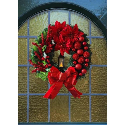 Artificial Christmas Wreath with LED Lamp 30cm Front Door Windowsill Holiday Ornament