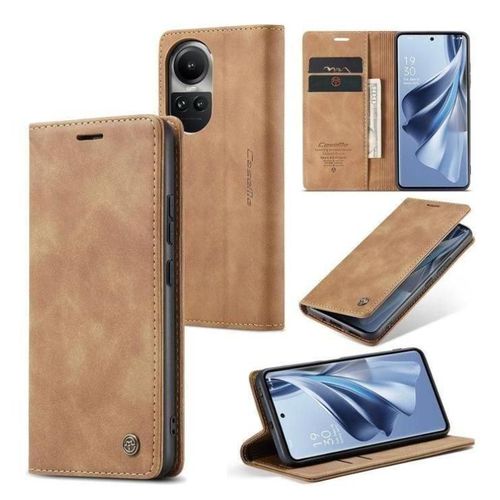 Reno 10 5G/ Reno10 Pro 5G Caseme Leather Wallet Flip Case Cover Shock-proof Magnetic KickStand With Card/Cash Slots (Brown)