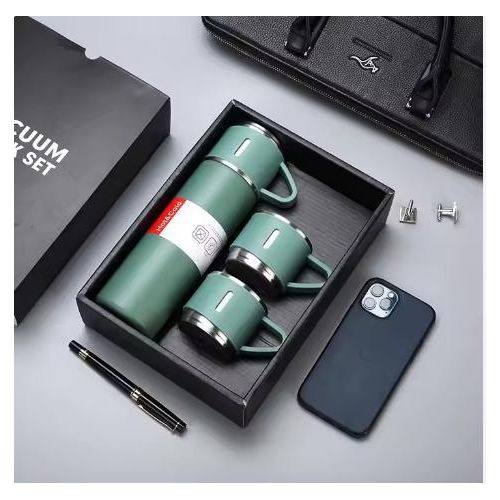 Unbreakable Stainless Steel Thermocup Gift Pack – 500ml Flask + 2 × 130ml Cups with Gift Bag