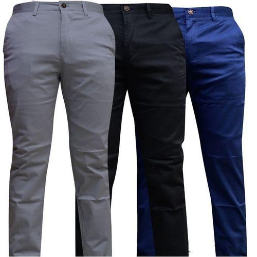 3 Pcs Soft Khaki Mens Trouser Slim Fit- Grey Black Parliament Blue