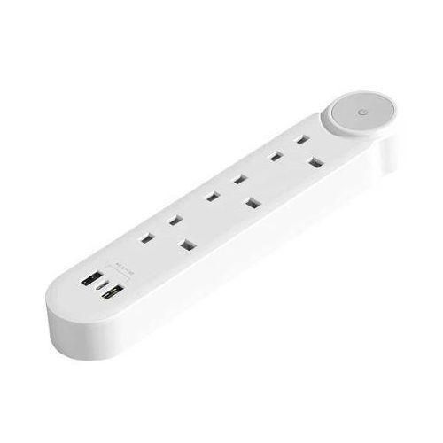 3-Way Extension Socket with 2 USB Type-C, 13A, 3M Cable, Child Safety Shutters