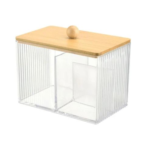 Acrylic Earbuds/swab organizer With Bamboo cover