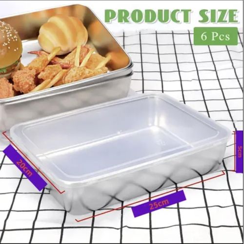 6-piece stainless steel square tray set - with lid