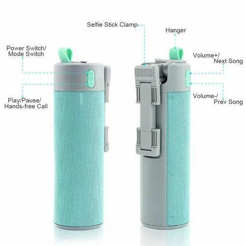 BLUE 5 in 1 Multifunctional Extendable Selfie Stick Wireless Speaker With Flashlight Power Bank Phone Holder Portable Speakers