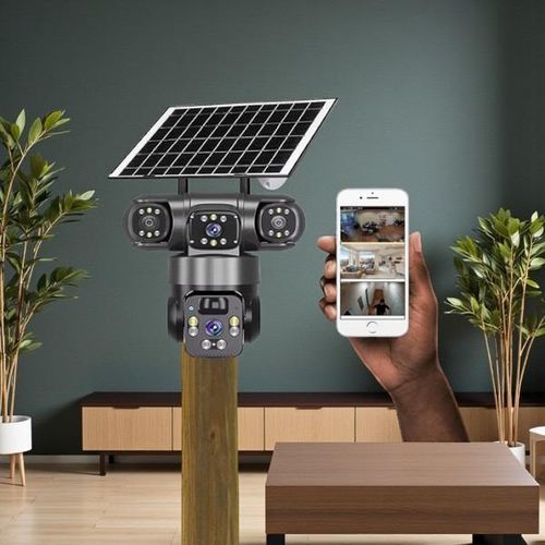 All Weatherproof V380 Pro 12MP 4G PTZ Rotating Triple Lens Night Vision Activated Solar CCTV Camera