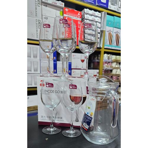 Premium 7-Piece Glassware Set – 6 Wine Glasses + 1.8L Glass Jug – Elegant Dining & Serving Set