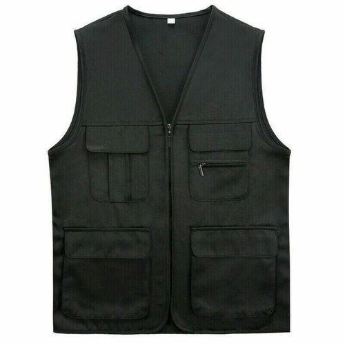 Men's SAFARI Vest – Sleeveless Multi-Pocket Utility Waistcoat for Outdoor, Work, Photography & Travel (Black)