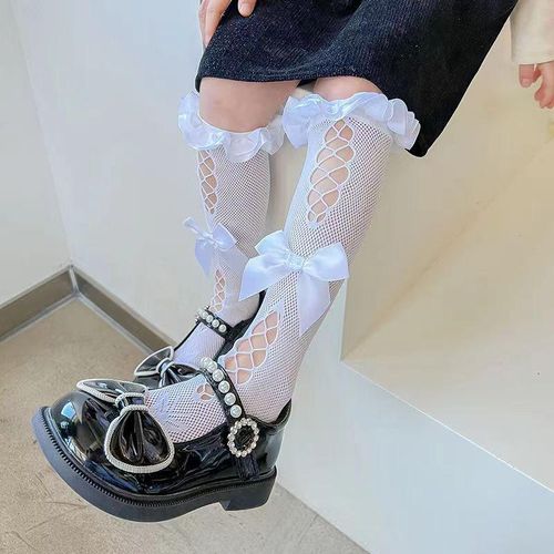 Lolita Socks Japanese Girls Silk Stockings Lace Bunching Cute Womens Korean-Style Children Heart Mid-Calf Ruffle Kawaii SocksOver 3 years old