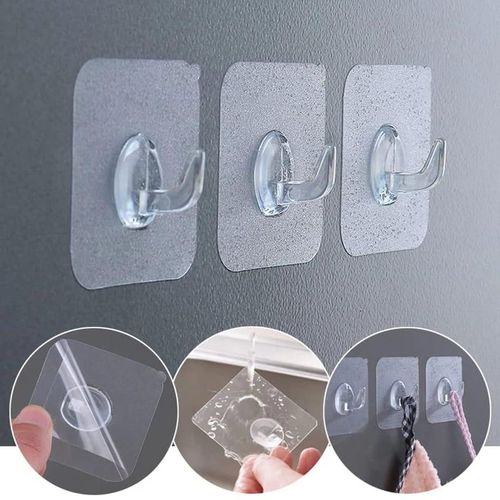 30 PCS Heavy Duty self Adhesive Clear Hooks Clear Waterproof 15kg 33lb Plastic Strong Sticky Hook for Bathroom Kitchen Wall Door Metal Tiles Wood