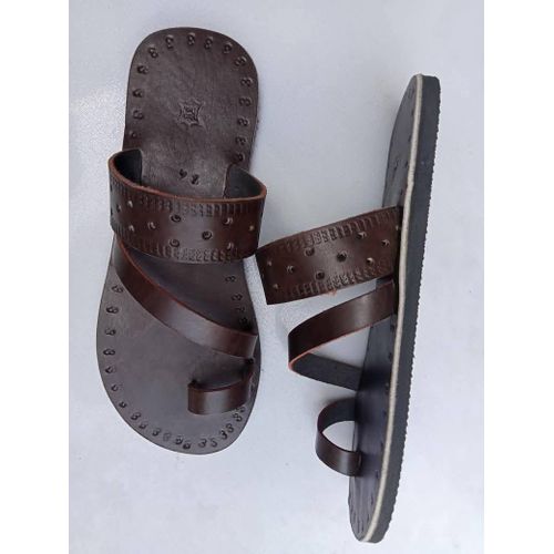 Men Pure Leather Sandals in Dark Brown