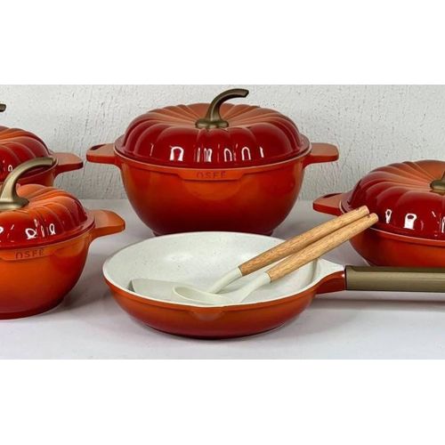 9 PCS Pumpkin Granite Cookware Set – Non-Stick Cooking Pots with Glass Lids