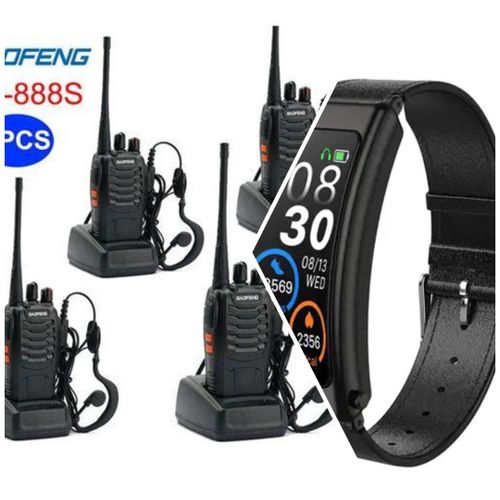 BF-888S Upto 5km Portable Radio Calls Walkie Talkies-4 Pieces+1pc Smart Bluetooth Bracelet Gift
