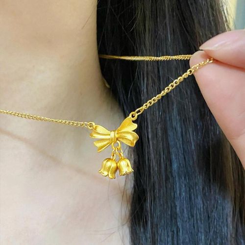 Gold BowBell orchid Necklace Pendant