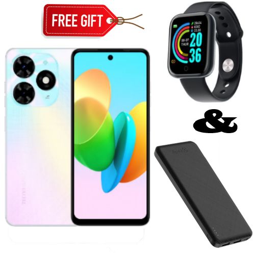 POP 8 6.6" - 4GB RAM + 128GB ROM - Android 13 - Dual sim - 5000mAh - White + Smart watch & Power Bank