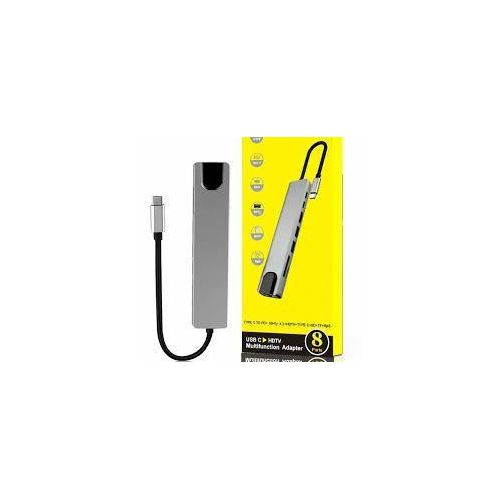 USB C Hub – 8 in 1 Type C Adapter Compatible for USB C Devices HUB TYPE C TO HDMI / RJ45 / 2*TYPE C / 2*USB3