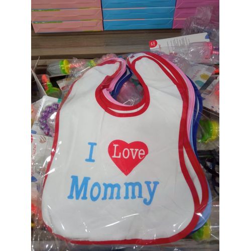 1 DOZEN OF Large Cotton Waterproof Baby Bibs I Love Mommy and I Love Daddy Designs