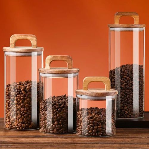 The 4pcs Airtight Glass Jars with Elegant Wooden Lids