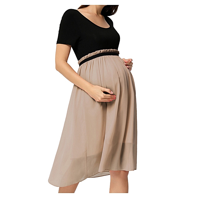 Fashion Mc Short Sleeve Cotton Chiffon Maternity Dress Black Beige