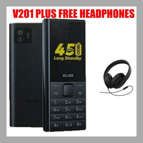 V201 177 Inch Display Type C FM Radio Bright Torch Camera 1800mAh Tripple SIM - BlackFree Headphones