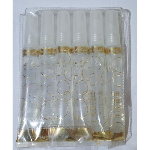 Beauty New Slim Long-lasting Pack of 6 Clear Glitter Lip Gloss Moisturising & Shiny 15m