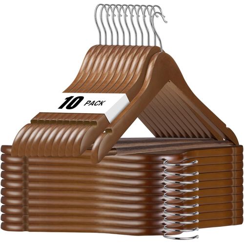 10PCs Set Wooden Clothes Hanger -Premium Wood With Notches