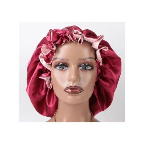 ELASTIC Fitted Reversible Satin Hat Silk Bonnet-maroon