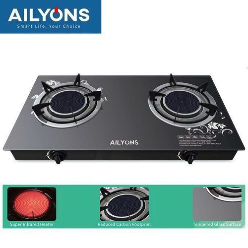 Infrared Auto Ignition Tampered Glass Gas Stove Cooker Two Burner- Saves Gas