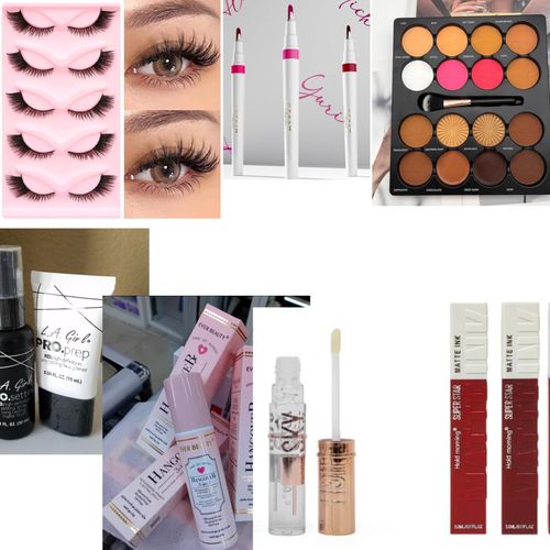 Makeup kit set -micolor contour palette, Eyelashes,primer, setting spray, 2pcs Lipstick, 3pcs Lip stain, Lip gloss, setting spray