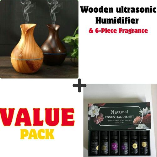 Wooden Ultrasonic Aromatherapy USB Humidifier 6 Piece Natural Essential Oil Diffuser With LED Light Air Freshener Aromatherapy