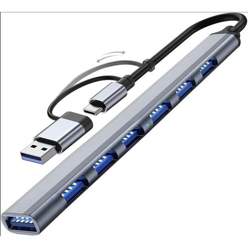 7 Port USB 3.0 Hub, Multifunction Aluminium USB C to USB 3.0 Hub USB Splitter for Mac OS , Windows, Android