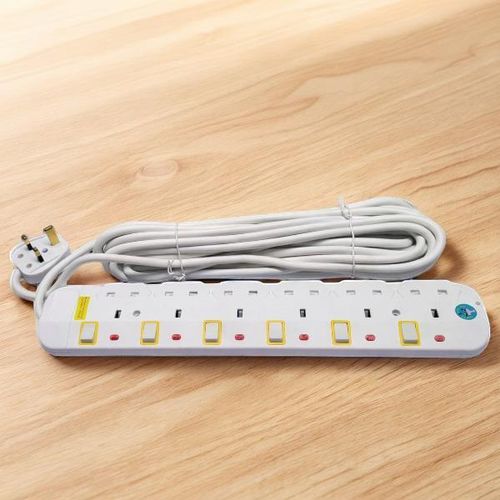 6 Way Strong ABS Plastic Safety Outlet Strip Durable Construction 5M Cable Power Extension