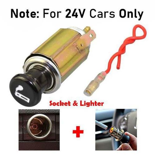 24V Complete Cigarette Lighter Plug and Socket Outlet Assembly for Auto Car Truck Vehicle Element Replacement Accessory Push Button for Most Automotive Vehicles