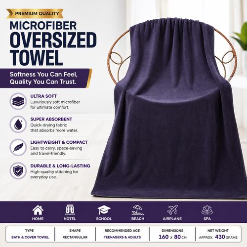 Hot Selling High Quality Oversized Microfiber Fabric Bath Sheet Towel 180 X 80 CM - Grey