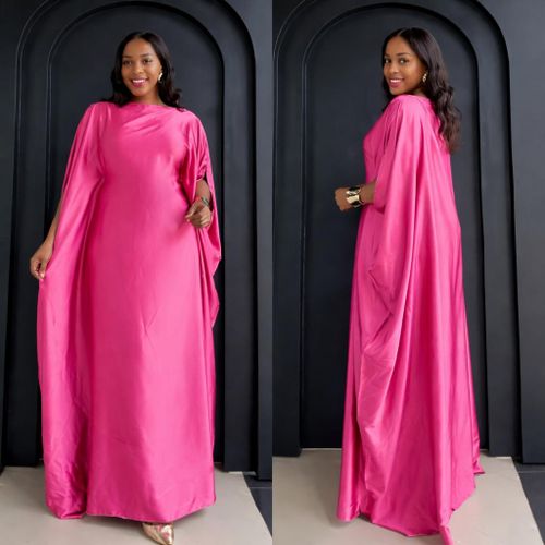 Elegant pink satin kaftan dress